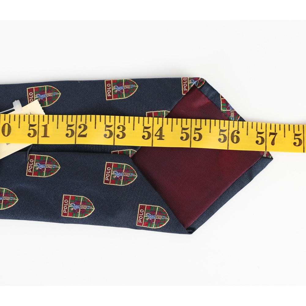 New Polo Ralph Lauren Necktie Navy Blue Silk Golfer Crest Shield USA Vintage - Picture 8 of 9